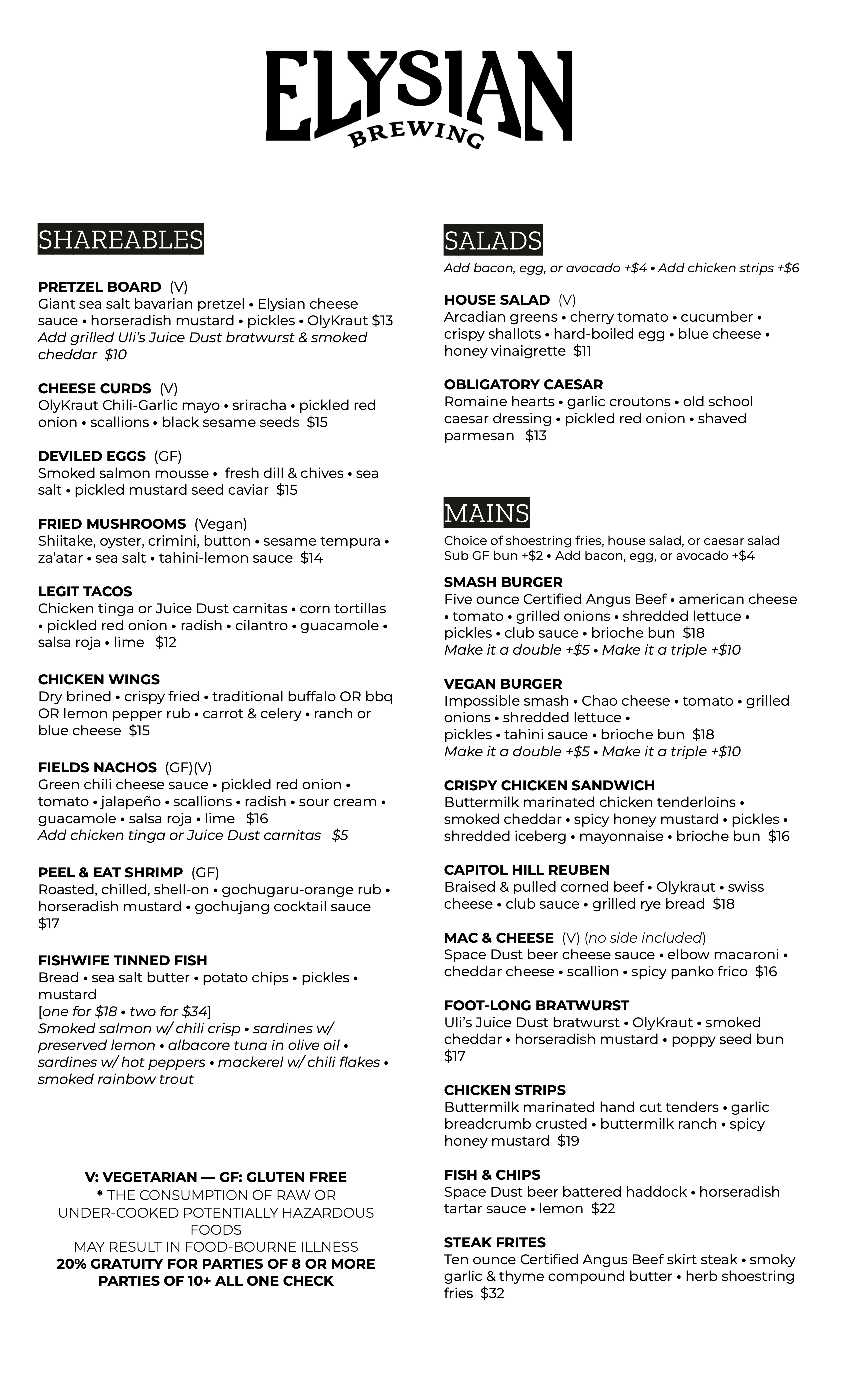 Elysian CapHill Pub Food Menu